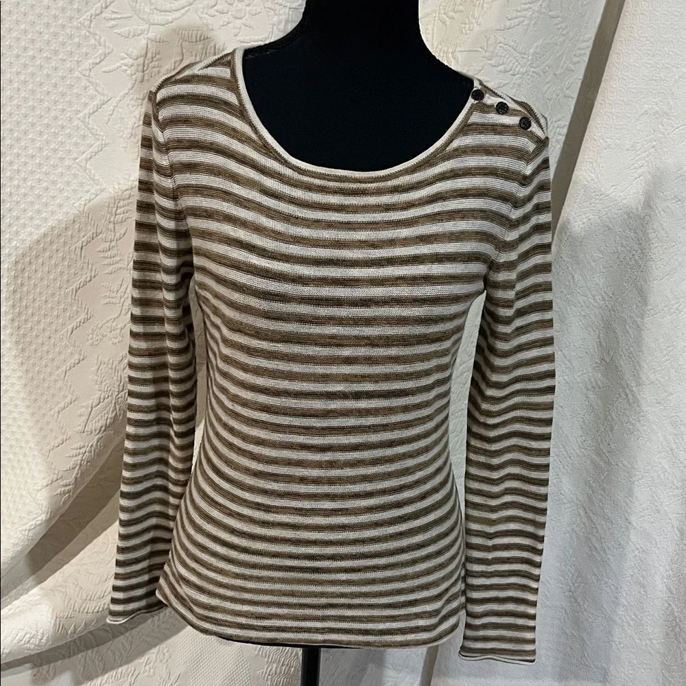 Tory Burch Striped Brown and Ivory Women's Top, size extra small‎